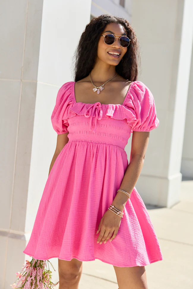 Monica Pink Smocked Top Dress - Image 3