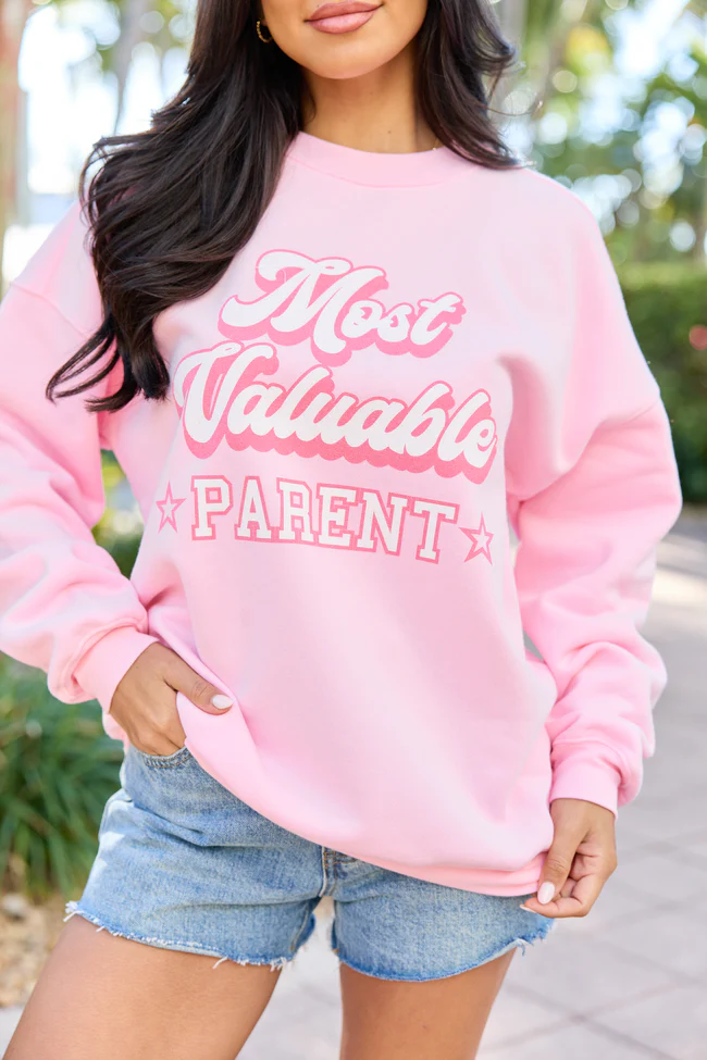 Most Valuable Parent Light Pink Graphic Sweatshirt - Image 2