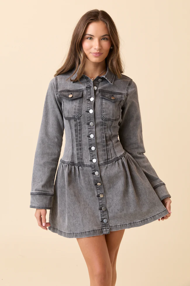 My Favorite Black Long Sleeve Button Front Mini Dress SALE - Image 3