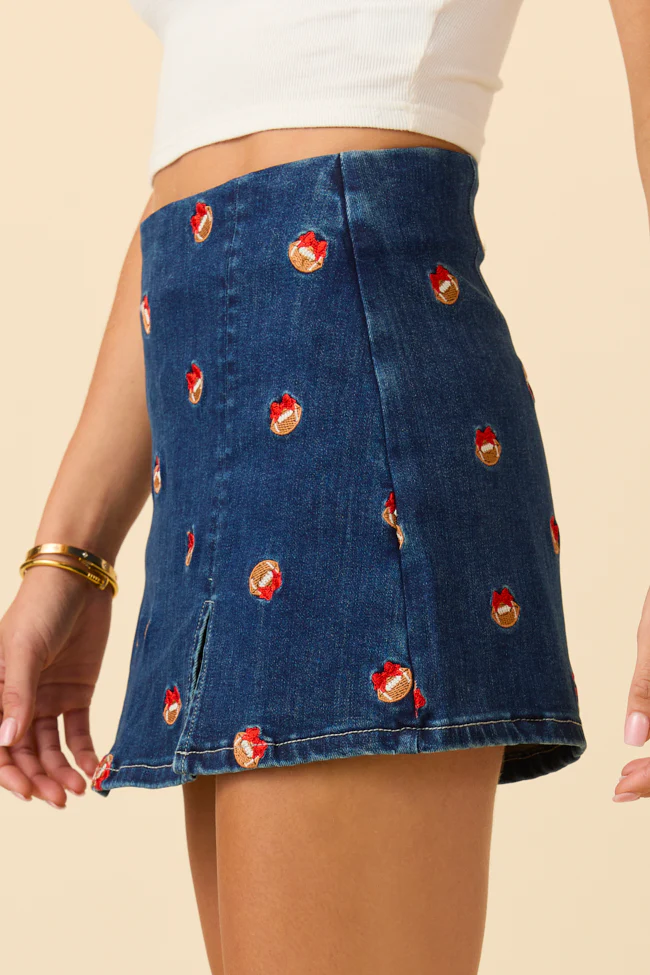 My Favorite Dark Wash Football Embroidery Skort FINAL SALE - Image 3