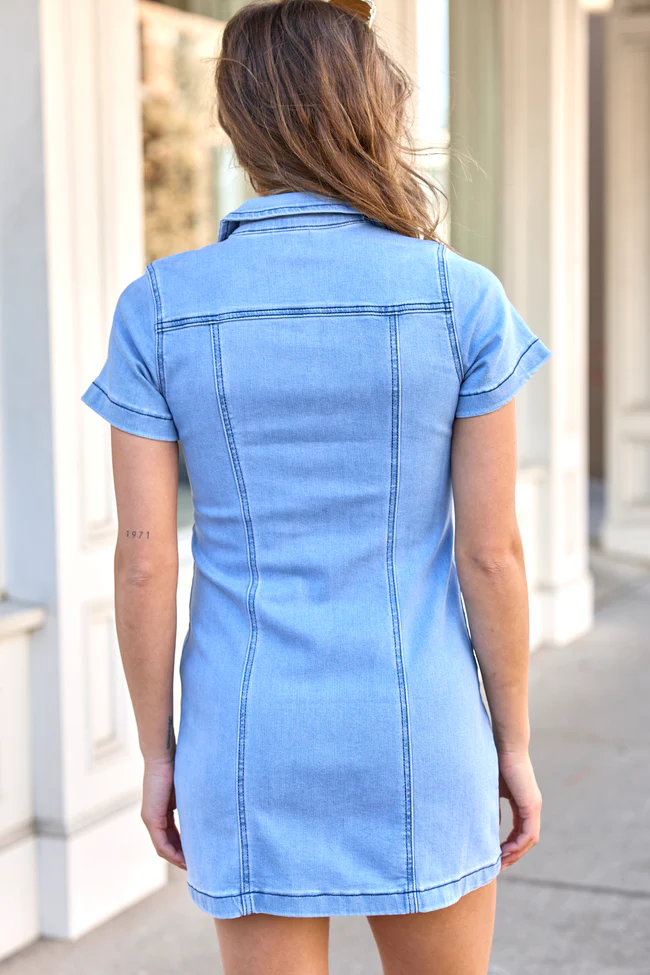 My Favorite Denim Pocket Mini Dress - Image 4