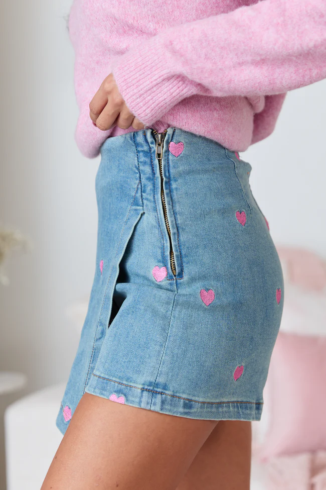 My Favorite Heart Embroidery Denim Skort FINAL SALE - Image 4