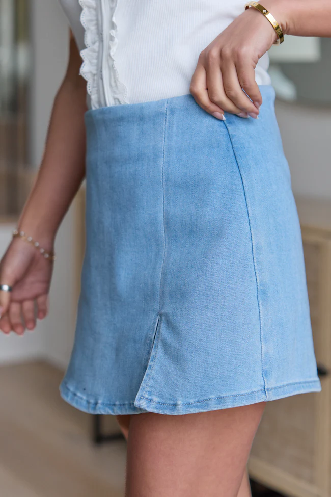 My Favorite Light Wash Side Slit Denim Skort - Image 3
