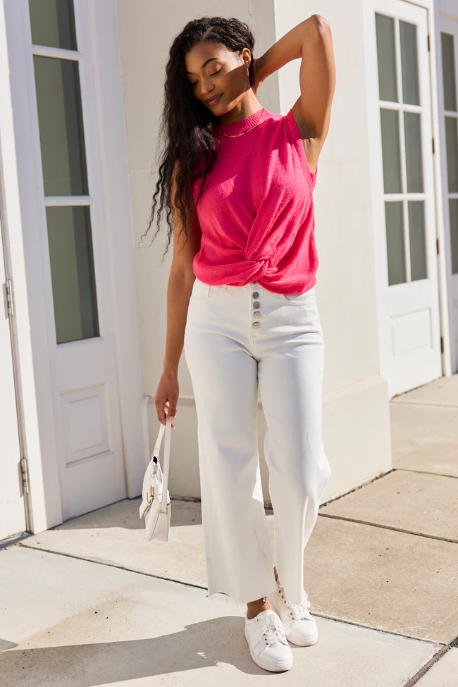 Natalie Sleeveless Pink Knot Front Sweater Tank FINAL SALE - Image 2
