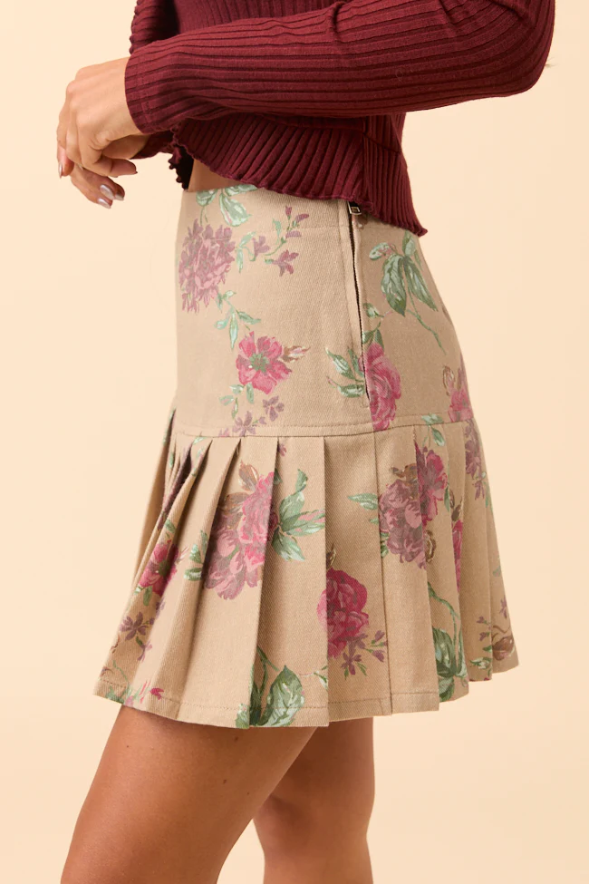 Lana Brown Floral Pleated Skirt FINAL SALE - Image 6