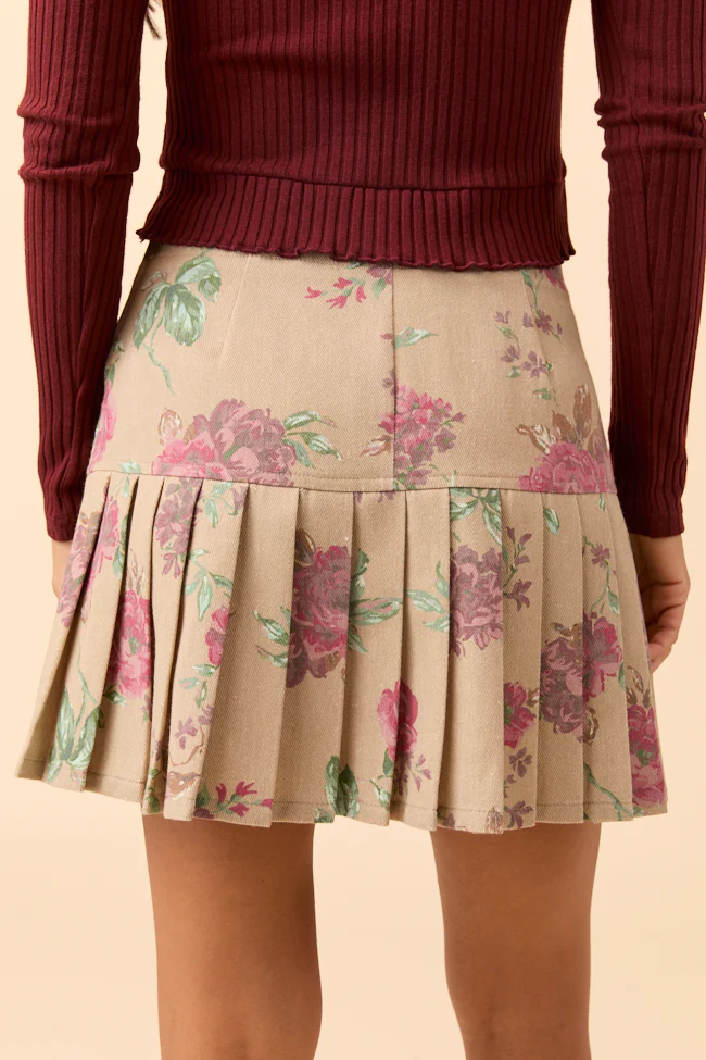 Lana Brown Floral Pleated Skirt FINAL SALE - Image 7