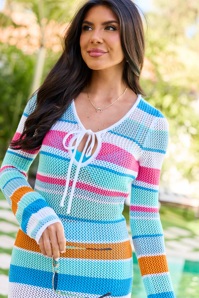 Multi Stripe Crochet Cover-Up Dress - Image 6