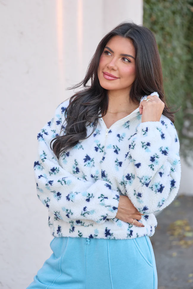Noah Blue Floral Sherpa Pullover FINAL SALE - Image 3