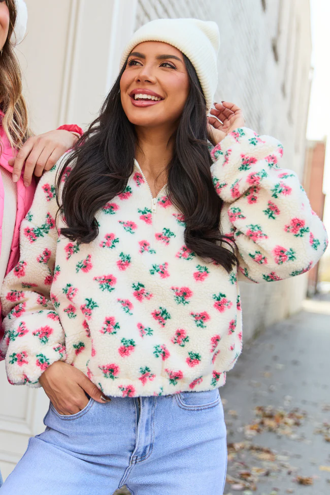 Noah Pink Floral Sherpa Pullover FINAL SALE