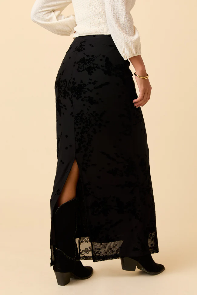 Nola Black Flocked Maxi Skirt FINAL SALE - Image 4