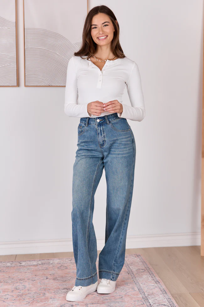 Nora Ivory Crewneck Henley Top - Image 2