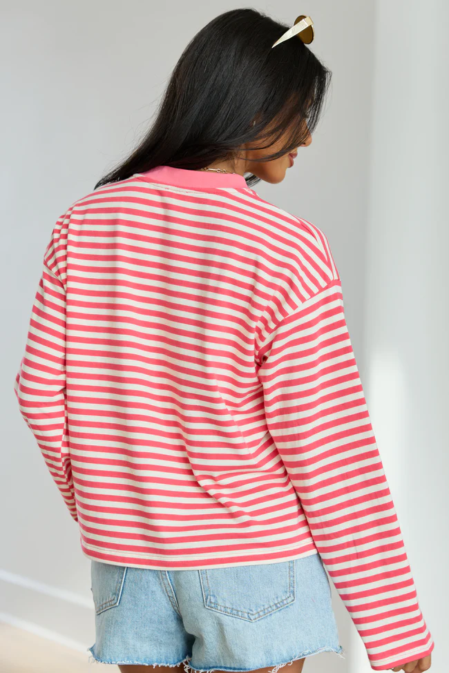 Nylah Red Striped Long Sleeve Crewneck Top - Image 5