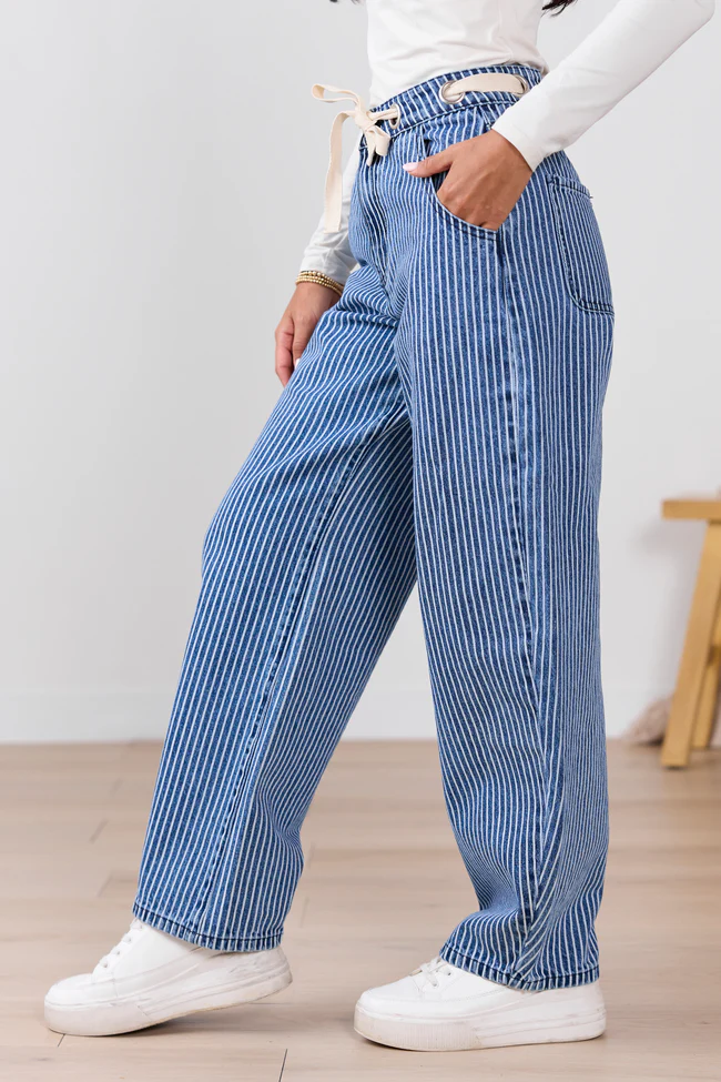 Olivia Navy Pinstripe Barrel Jeans - Image 3