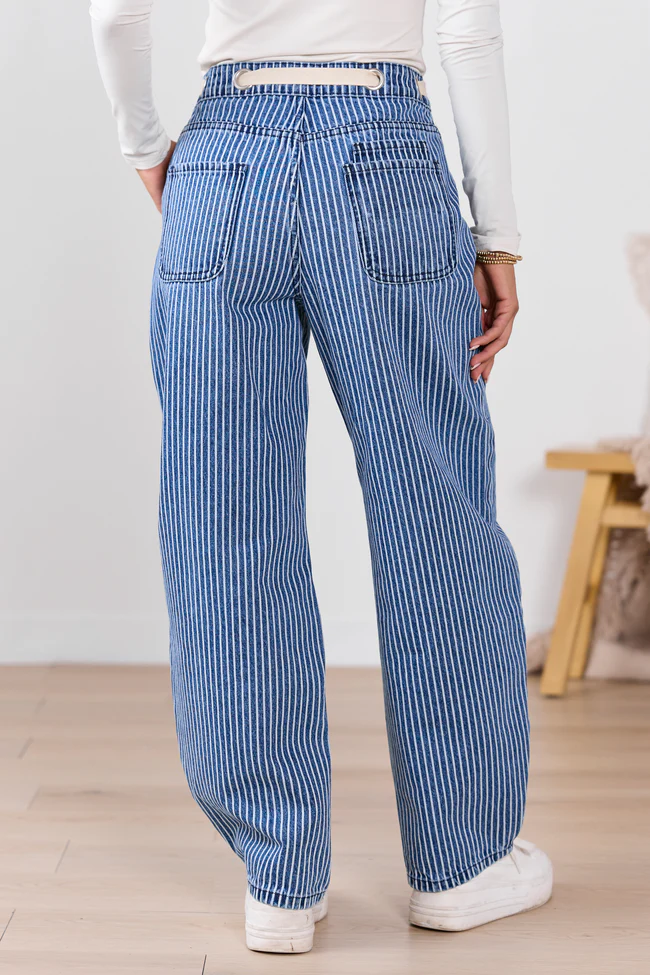 Olivia Navy Pinstripe Barrel Jeans - Image 4