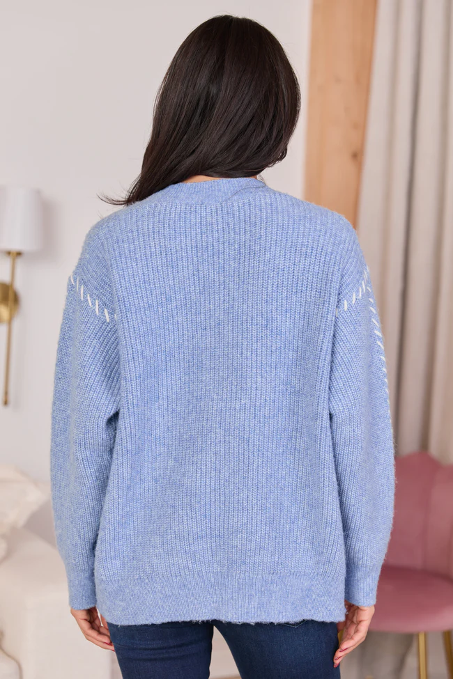 Olivia Periwinkle And White Whip Stitch Open Cardigan - Image 4