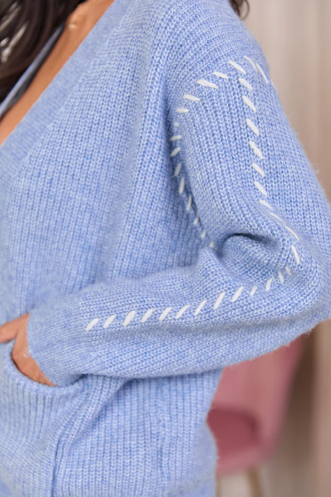 Olivia Periwinkle And White Whip Stitch Open Cardigan - Image 5