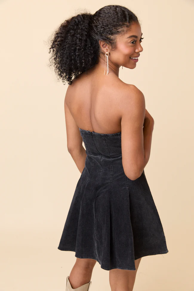 Ophelia Black Corduroy Strapless Mini Dress FINAL SALE - Image 7
