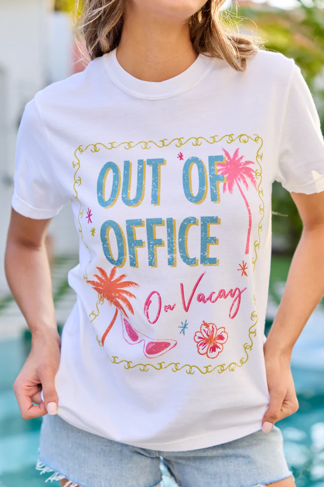 Out Of Office On Vacay White Graphic Tee - Image 2