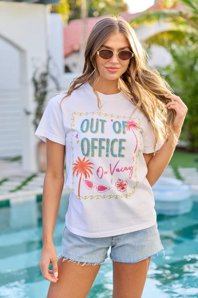 Out Of Office On Vacay White Graphic Tee - Image 4