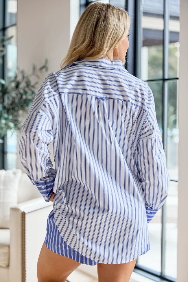 Pamela Button Down Blue and White Striped Shirt FINAL SALE - Image 6
