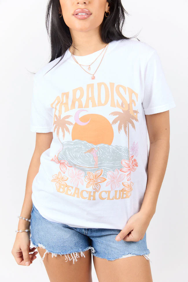 Paradise Beach Club White Graphic Tee - Image 4