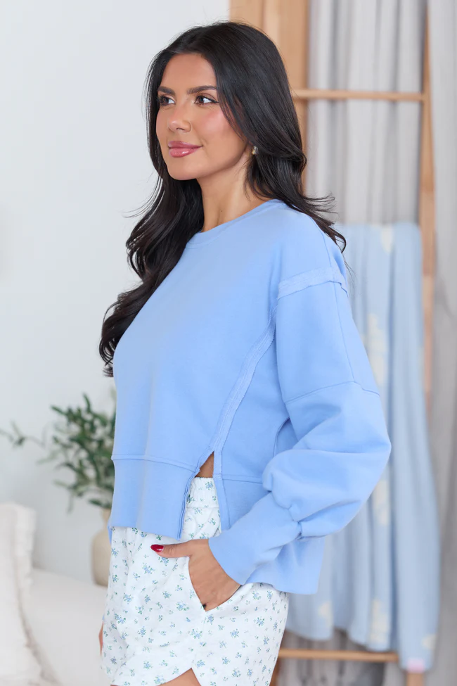 Payton Blue Cropped Crewneck Top - Image 4