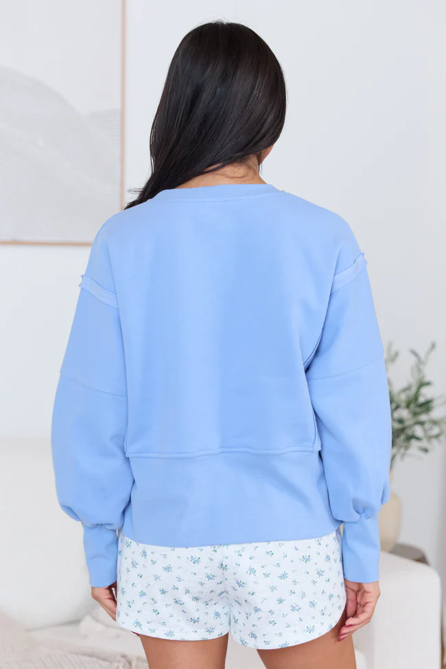 Payton Blue Cropped Crewneck Top - Image 5