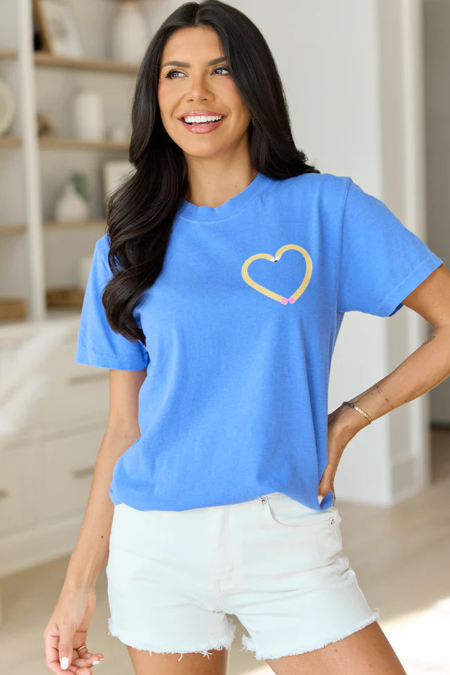 Pencil Heart Blue Graphic Tee - Image 4