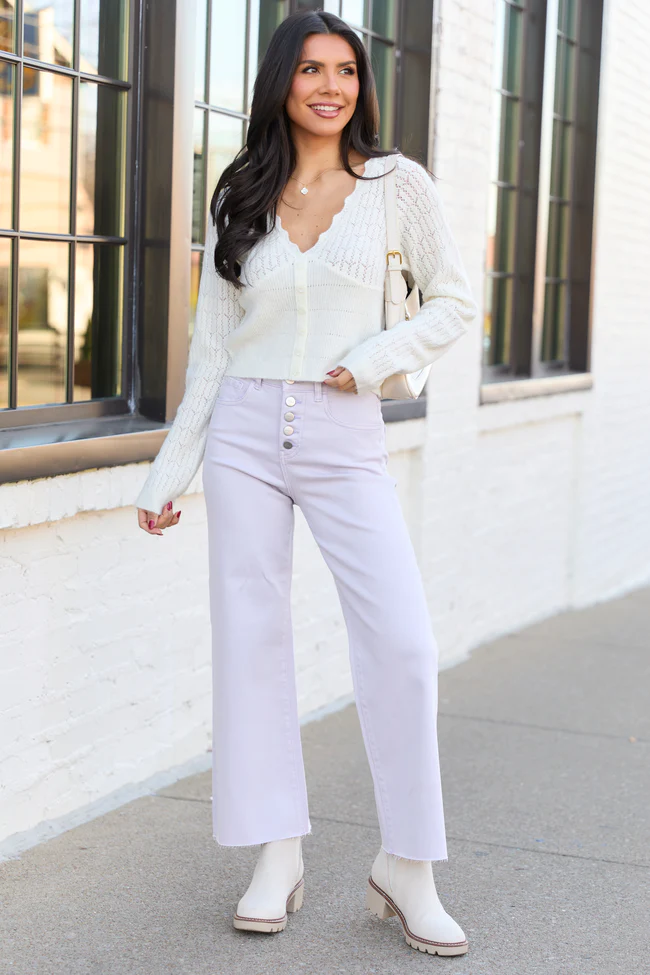 Pheobe Ivory Pointelle Cardigan Top - Image 2