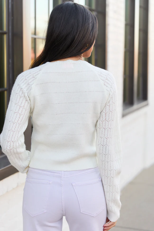 Pheobe Ivory Pointelle Cardigan Top - Image 4