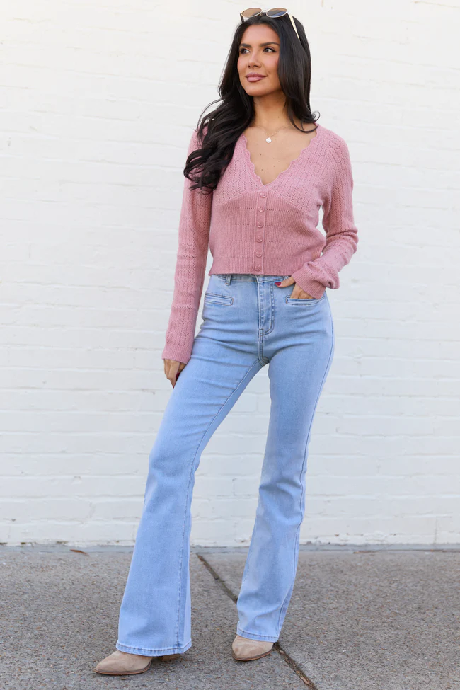 Pheobe Mauve Pointelle Cardigan Top - Image 2