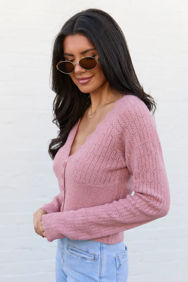 Pheobe Mauve Pointelle Cardigan Top - Image 3