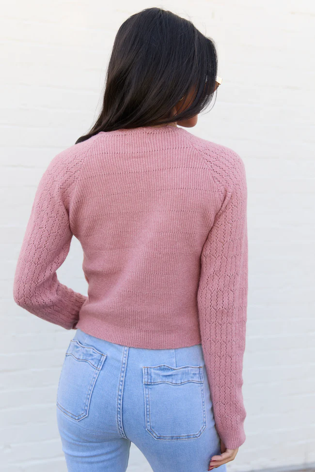 Pheobe Mauve Pointelle Cardigan Top - Image 4