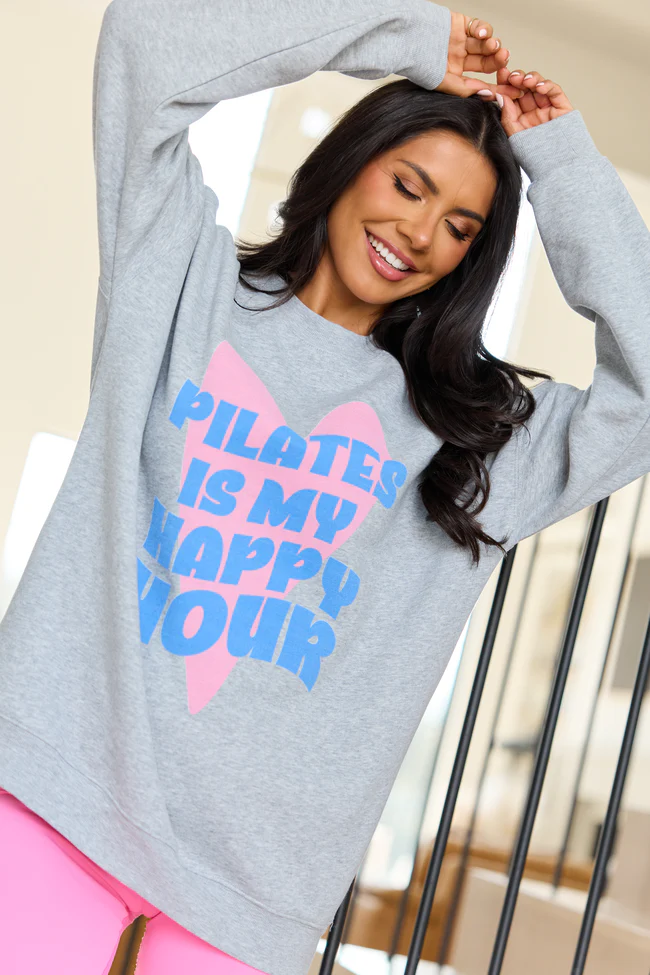 Pilates Is My Happy Hour Light Grey Graphic Sweatshirt - Image 2