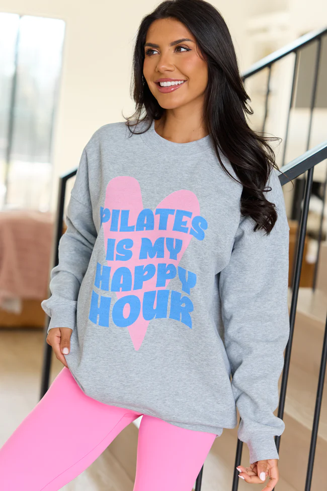 Pilates Is My Happy Hour Light Grey Graphic Sweatshirt - Image 4