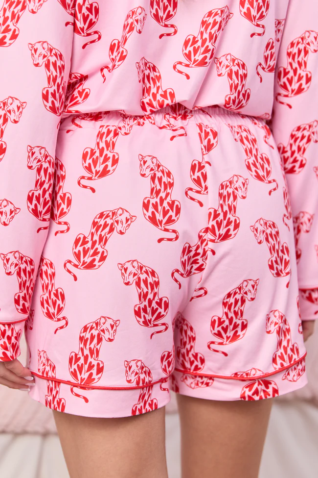 Cozy Crush Pajama Shorts - Pink Heart Leopard FINAL SALE - Image 4