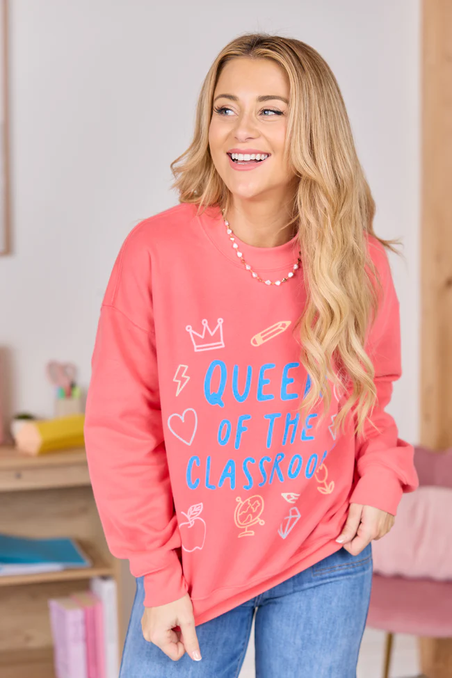 Queen Of The Classroom Light Red Graphic Sweatshirt - Image 4