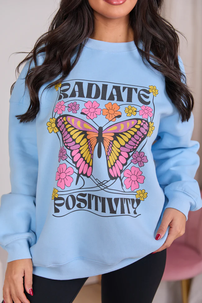 Radiate Positivity Light Blue Graphic Sweatshirt