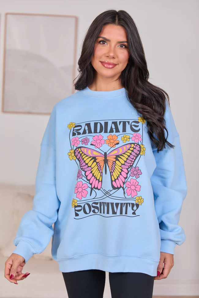 Radiate Positivity Light Blue Graphic Sweatshirt - Image 4