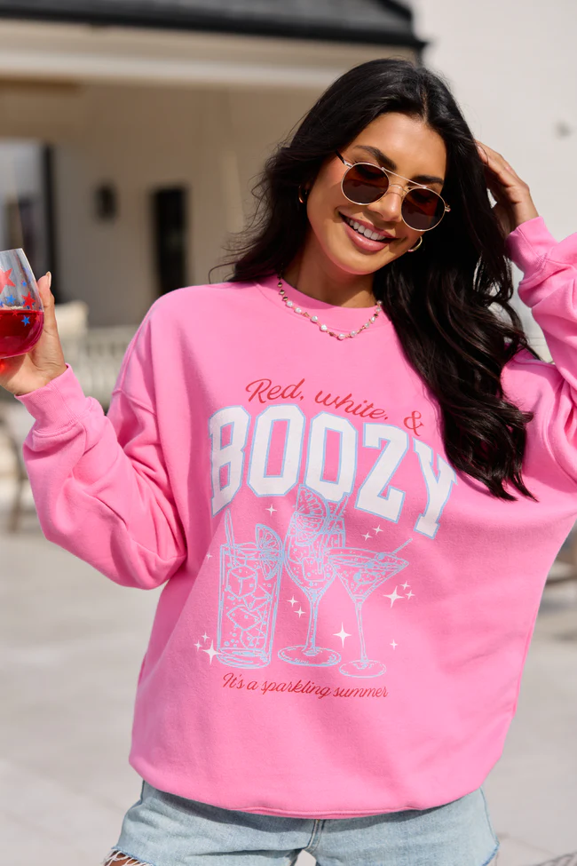 Red, White, & Boozy Pink Graphic Sweatshirt - Image 4