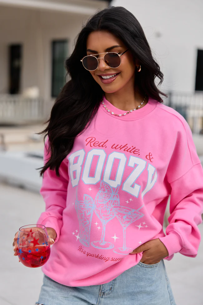 Red, White, & Boozy Pink Graphic Sweatshirt - Image 5