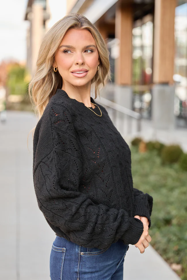 Remy Black Cropped Cable Sweater FINAL SALE - Image 3