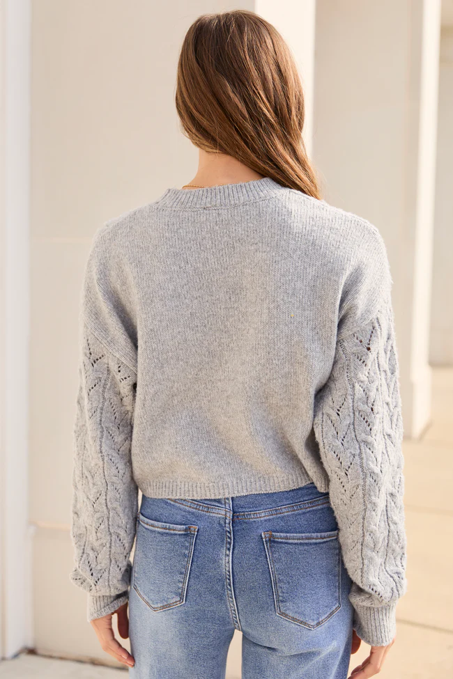 Remy Grey Cropped Cable Sweater FINAL SALE - Image 4