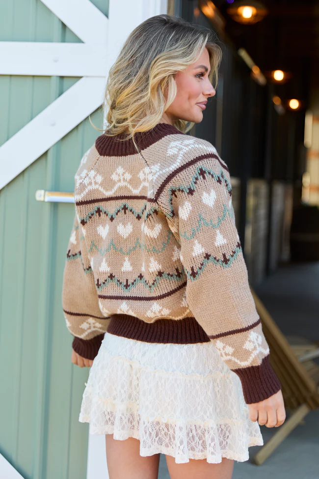 Renesme Brown and Taupe Fair Isle Zip Up Sweater FINAL SALE - Image 4