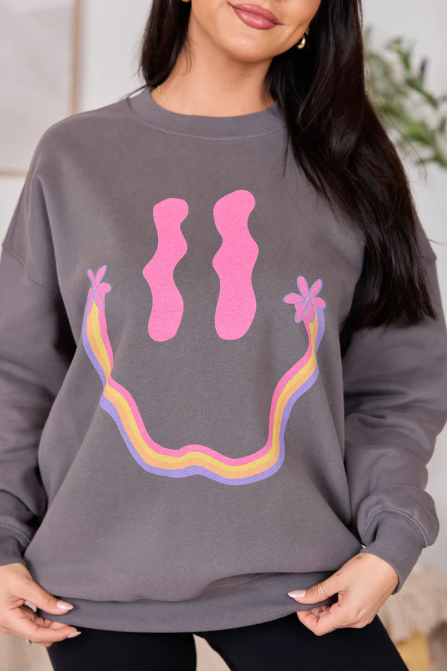 Retro Smiley Dark Grey Graphic Sweatshirt - Image 2