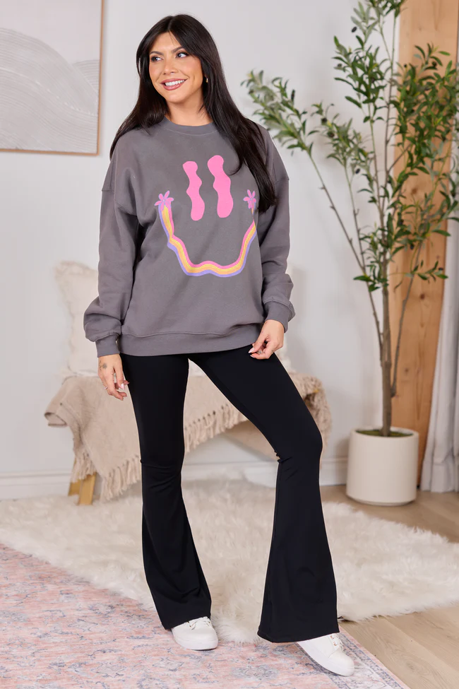 Retro Smiley Dark Grey Graphic Sweatshirt - Image 3