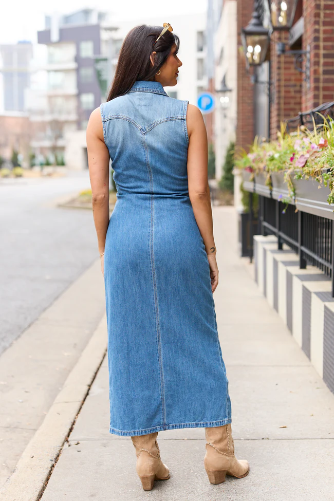 Romy Denim Button Front Maxi Dress - Image 4