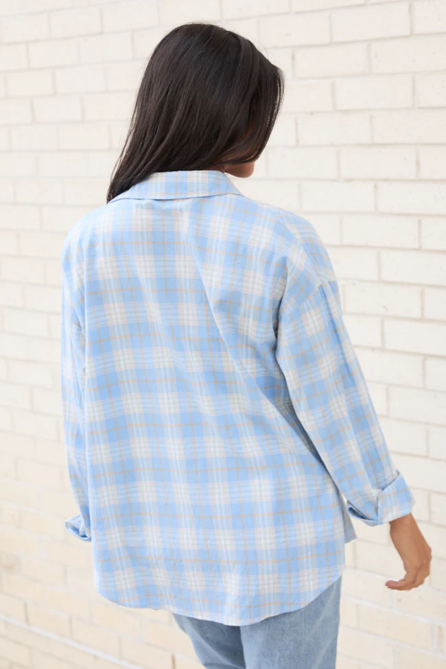 Rory Blue and Cream Plaid Button Down Top FINAL SALE - Image 4
