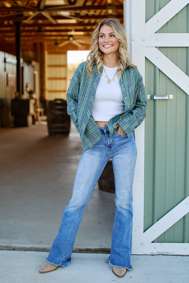 Rory Blue And Green Plaid Flannel Button Down Top FINAL SALE - Image 2