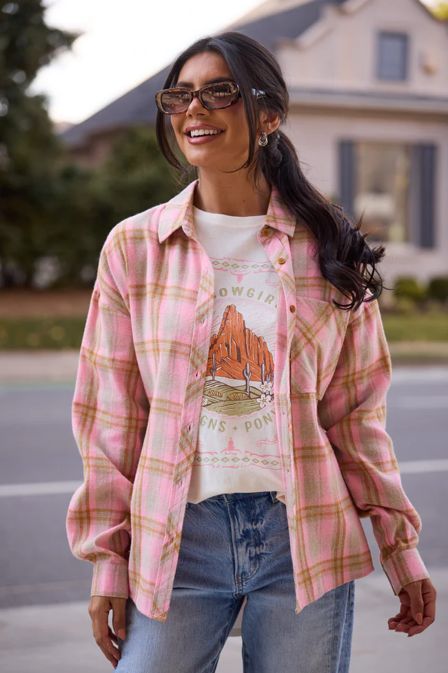 Rory Pink And Brown Plaid Flannel Top FINAL SALE